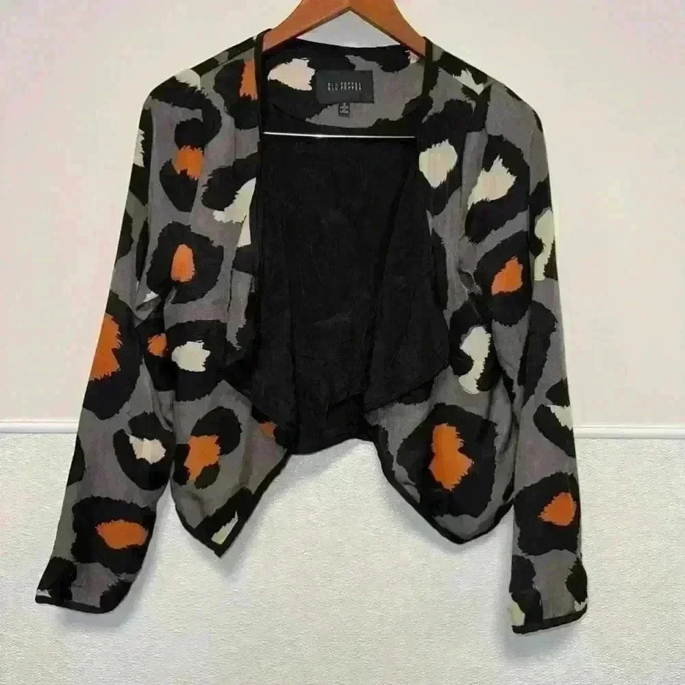 Women's Blu Pepper Leopard Print Jacket Size S Gray